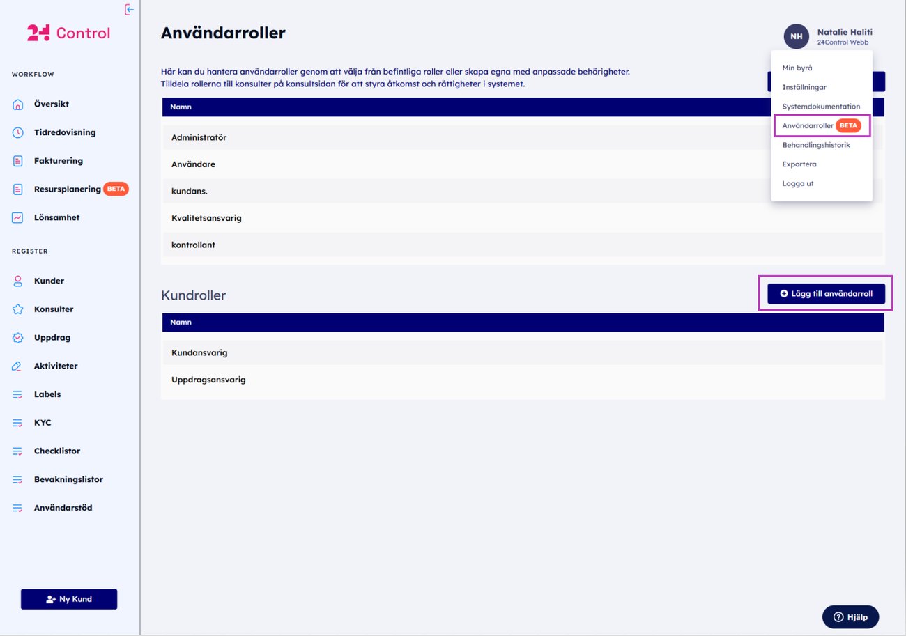 Användarroller i 24Control