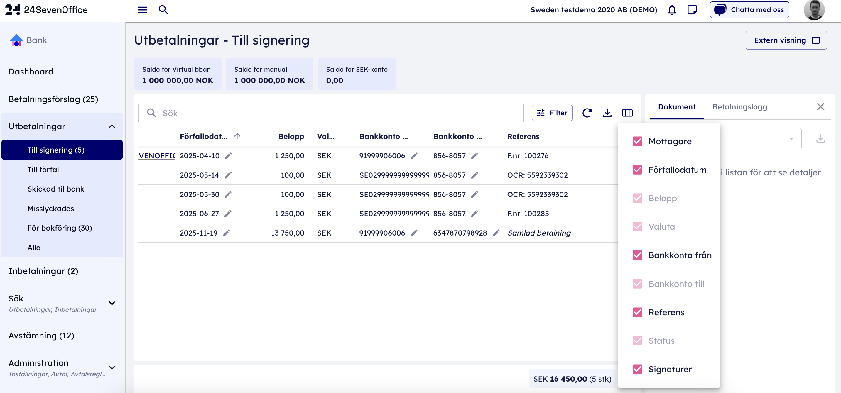 Utbetalningar till signering